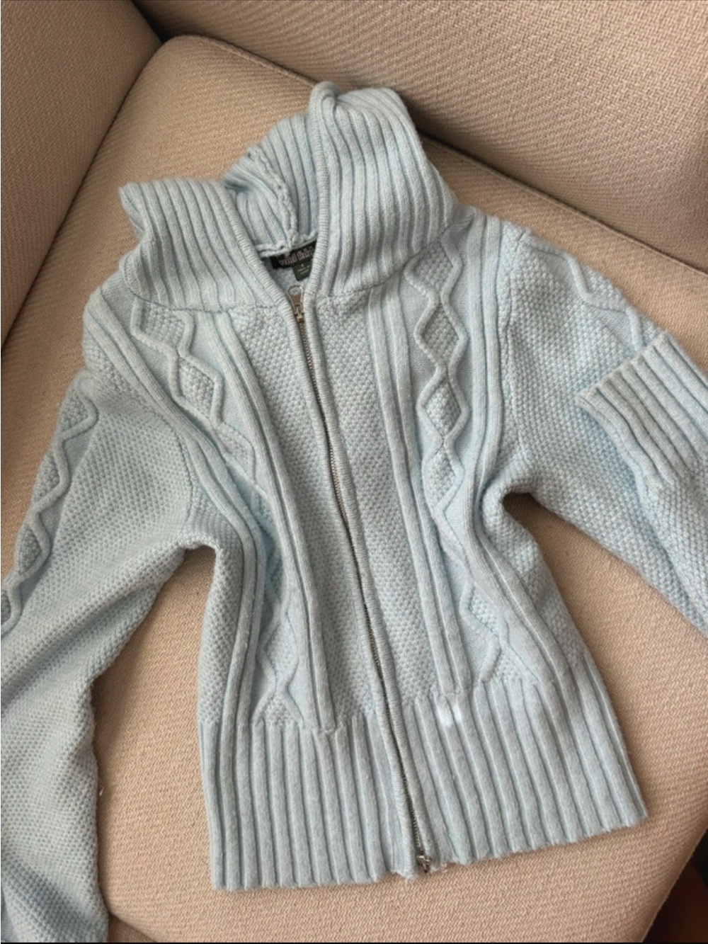 wild fable Light Blue Cable-Knit Zip Cardigan